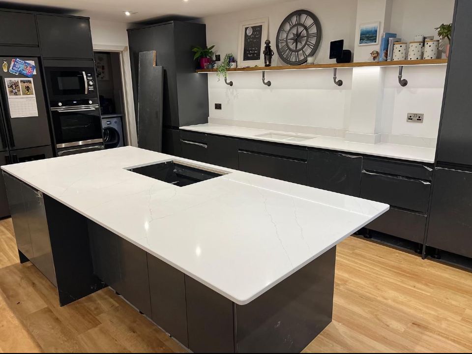 white-corian-island-top-grey-gloss-cabinets white-corian-island-top-grey-gloss-cabinets
